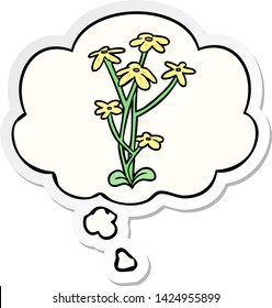 cartoon flower with thought bubble as a printed sticker