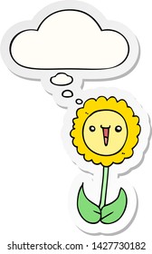 cartoon flower with thought bubble as a printed sticker