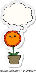 cartoon flower with thought bubble as a printed sticker