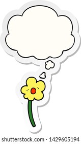 flor de dibujos animados con burbuja de pensamiento como pegatina impresa