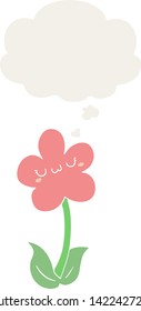 cartoon flower with thought bubble in retro style