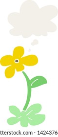 Cartoonblume mit Gedankenblase im Retro-Stil