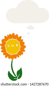 flor de caricatura con burbuja de pensamiento en estilo retro