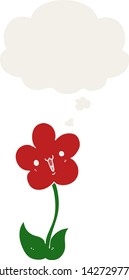 cartoon flower with thought bubble in retro style