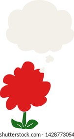 cartoon flower with thought bubble in retro style