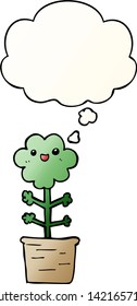 flor de dibujos animados con burbuja de pensamiento en un estilo de gradiente suave