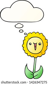 cartoon flower with thought bubble in smooth gradient style