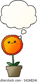 cartoon flower with thought bubble in smooth gradient style
