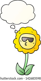 Cartoon-Blume mit Gedankenblase in glattem Farbverlauf-Stil