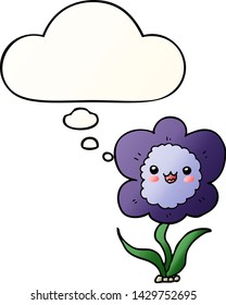 flor de dibujos animados con burbuja de pensamiento en un estilo de gradiente suave
