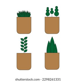Cartoon flowerpot in modern style on white background. Vector illustration.