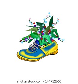 Cartoon Flowers in a Boot.Vector Illustration