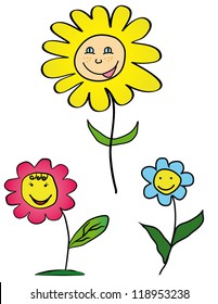 Cartoon flowers. Child's drawing.