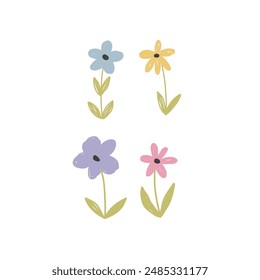 cartoon flowers. Colorful illustration, flat style. design for cards, print, posters, logo, cover	