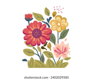 Cartoon flowers, flat vector illustration