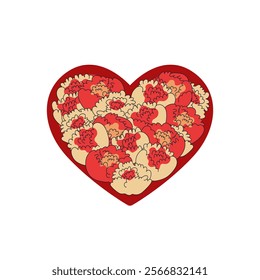 Cartoon Flowers are gathered in the shape of a Heart.
Vector editable stroke line.  Valentine's Day, Love, Floral design element.
