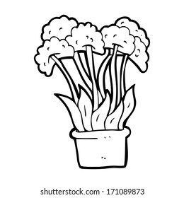 flores de dibujos animados en la olla