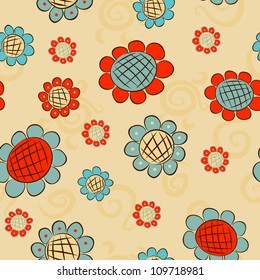 cartoon flowers seamless pattern