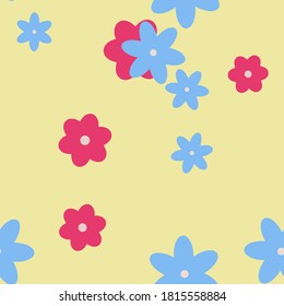 Cartoon Flowers Seamless Vector Pattern - Repeating ornament for textile, wraping paper, fashion etc.