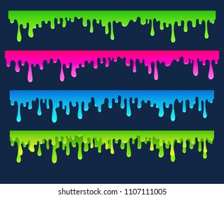 Cartoon flowing down paint, slime, sludge. Hand drawn elements for the endless borders, isolated vector illustration