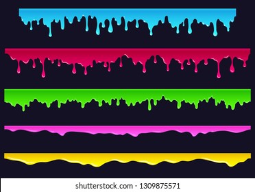 Cartoon flowing down paint, slime, sludge. Hand drawn elements for the endless bars, borders, etc., isolated vector illustration