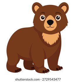 Cartoon fluffy bear cub standing full body. Cute brown teddy bear. Suitable for children’s books, education, stickers, mascots, and logos. Isolated vector illustration on white background.