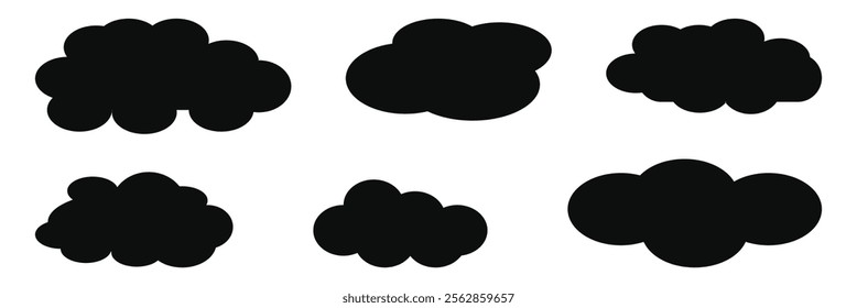 cartoon fluffy clouds in bubble shape, summer rounded cumulus icons. Weather forecast realistic symbols vector set. Outdoor nature, spring weather cloudscape