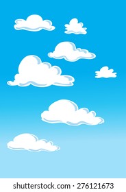 Cartoon-Flussuhren-Wolken, die sich in einem schönen blauen Himmel bewegen