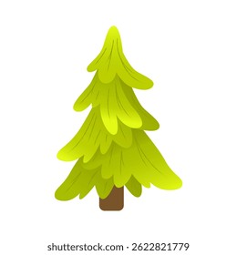 Cartoon fluffy tree with asymmetrical shape, hand-drawn festive fir isolated on white background. Perfect for holiday design, greeting cards, kids decoration, and winter celebration themes.