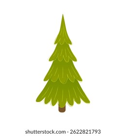 Cartoon fluffy tree with asymmetrical shape, hand-drawn festive fir isolated on white background. Perfect for holiday design, greeting cards, kids decoration, and winter celebration themes.