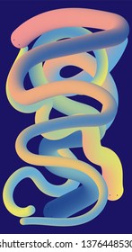Cartoon fluid beautiful bright snakes for fabric design. Digital gradient. Colorful bright. Transparent background. 3d abstract colorful fluid design. Abstract pattern. flow design.