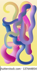 Cartoon fluid beautiful bright snakes for fabric design. Digital gradient. Colorful bright. Transparent background. 3d abstract colorful fluid design. Abstract pattern. flow design.
