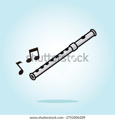 Cartoon Flute with Musical Notes. Cute Cartoon Icon Vector Illustration. Isolated background. Flat Cartoon Style