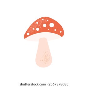 Cartoon fly agaric mushroom, red amanita muscaria. Poisonous fall or autumn forest mushroom. Hand drawn vector illustration isolated on white background. Flat cartoon style element for icon, sticker