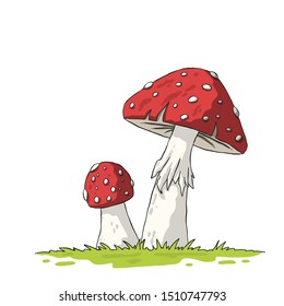 Cartoon fly agarics. Hand drawn vector illustration. 