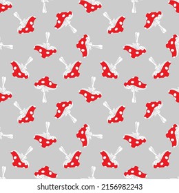 Caricatura Fly agarics fondo sin fisuras. Patrón vectorial. Ilustración dibujada a mano. Ornamento de naturaleza elegante para tela, textil o papel