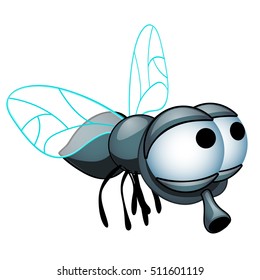 Cartoon fly with big eyes isolated on a white background. Vector illustration.
