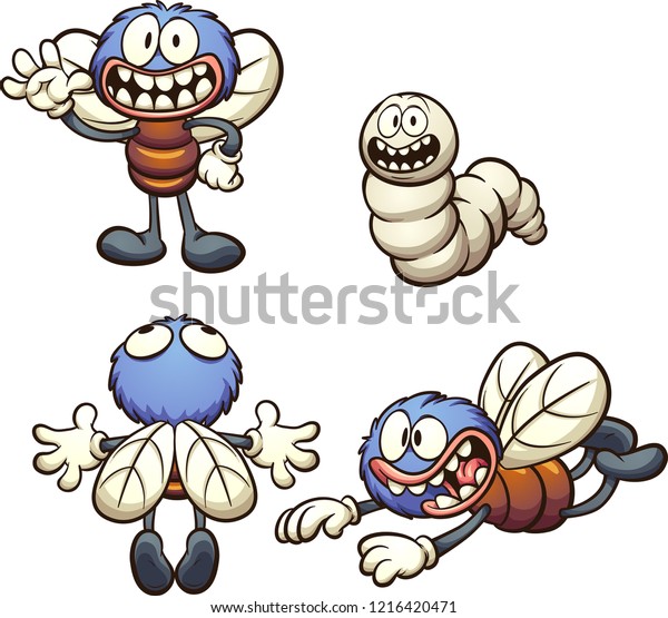 Cartoon fly in\
different poses.  Vector clip art illustration with simple\
gradients. Each on a separate layer.\
\
