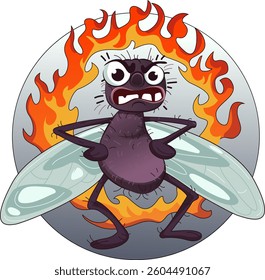 Cartoon fly. Stylised vector character drawn by hand. Print for T-shirt. Label. 