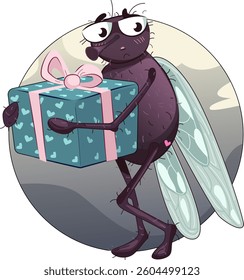 Cartoon fly. Stylised vector character drawn by hand. Print for T-shirt. Label. 