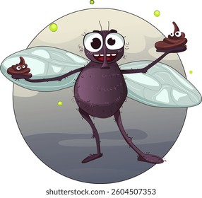 Cartoon fly. Stylised vector character drawn by hand. Label. 
