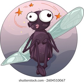 Cartoon fly. Stylised vector character drawn by hand. Print for T-shirt. Label. 