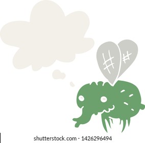 cartoon fly with thought bubble in retro style