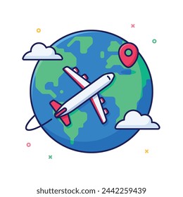 Cartoon flying around the world concept illustration