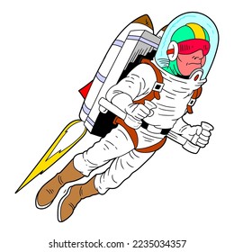 cartoon flying astronaut hand draw vector