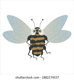 Cartoon flying bee illustration on a white background. Flat design. Insect.