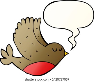 cartoon flying bird with speech bubble in smooth gradient style