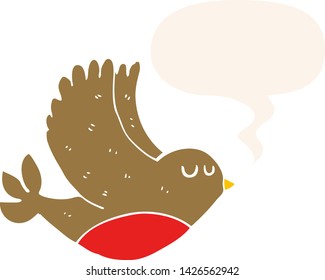 cartoon flying bird with speech bubble in retro style