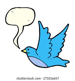 cartoon flying bird with speech bubble