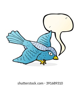 cartoon flying bird with speech bubble